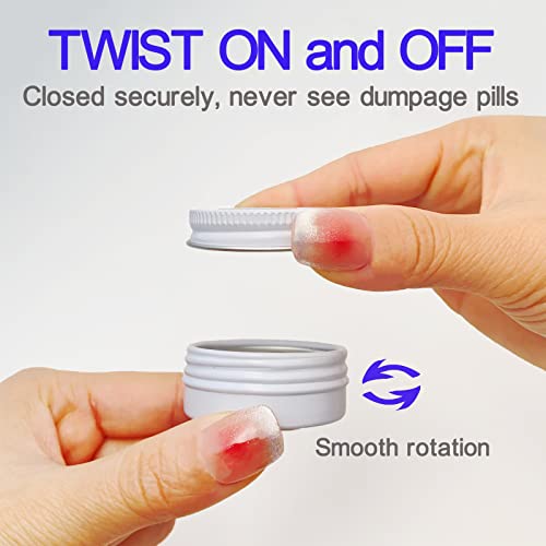 (Clear) ADHYRO Small Pill Case for Purse(3 Pack), Aluminum Portable Pill Box, Single Mini Pill Box Twist On and Off to Hold Vitamins, Fish Oils (Black Silver White)