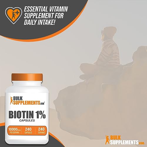 BULKSUPPLEMENTS.COM Biotin 10000mcg Capsules - Vitamin B7 Biotin, Biotin Supplement, Biotin Vitamins for Hair Skin and Nails - Biotin Pills, Gluten Free, 1 Capsule per Serving, 240 Capsules