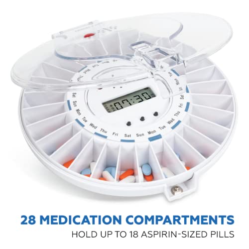 Med-E-Lert Medication Dispenser with Automatic Lock Box 28 Sealed Pill Compartments (Clear Lid)