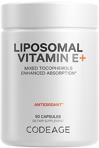 Codeage Liposomal Vitamin E Supplement, All Vitamin E Tocopherols - Alpha Tocopherol, Beta, Gamma, Delta - Liposomal for Bioavailability - Antioxidant Vitamin E Isomers - 3-Month Supply, 90 Capsules