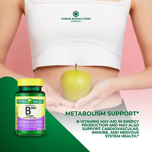 Spring Valley, B Complex 100, Tablets 60 Count Metabolism Support Dietary Supplement, Vitamin b Complex, Timed-Release + 7 Day Pill Organizer Included (Pack of 1)