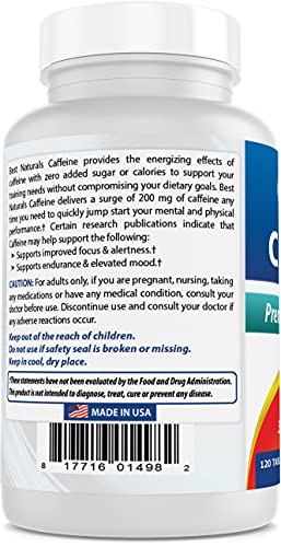 Best Naturals 3 Pack Caffeine Pills 200mg Tablets - Non Habit - Proven No Crash or Jitters - Total 360 Tablets