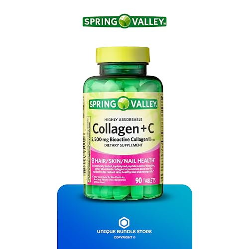 Spring Valley, Collagen Pills, 2,500 mg + C Tablets, Highly Absorbable Collagen Supplements, Dietary Supplement, 90 Count + 7 Day Pill Organizer Included (Pack of 3)