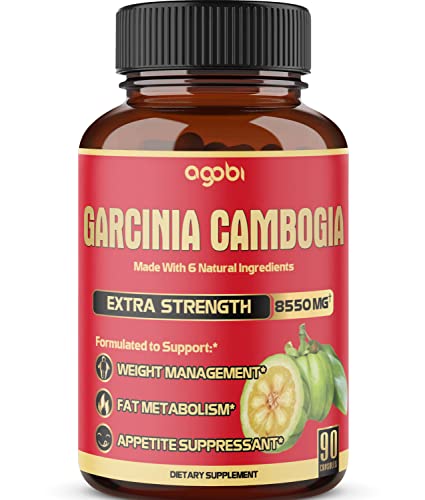 agobi Pure Garcinia Cambogia Capsules 8550mg - 6in1 with Green Tea, Arjuna, Garlic Bulb, Turmeric & Black Pepper - Weight Support Supplement - Appetite Suppressant - 90 Counts