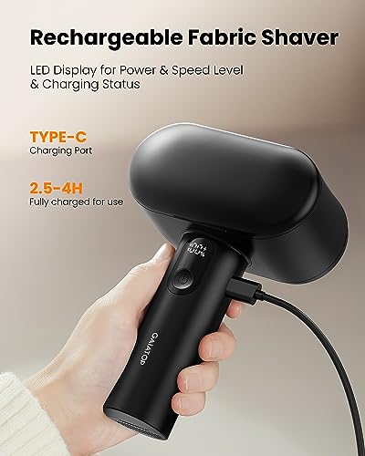 GAIATOP Fabric Shaver, Larger Rechargeable Lint Remover, Electric Lint Shaver with LED Display and Double Head with 6-Blades, 3-Speeds Remove Fuzz for Clothes, Furniture, Sweater, Pills, Couch, Black