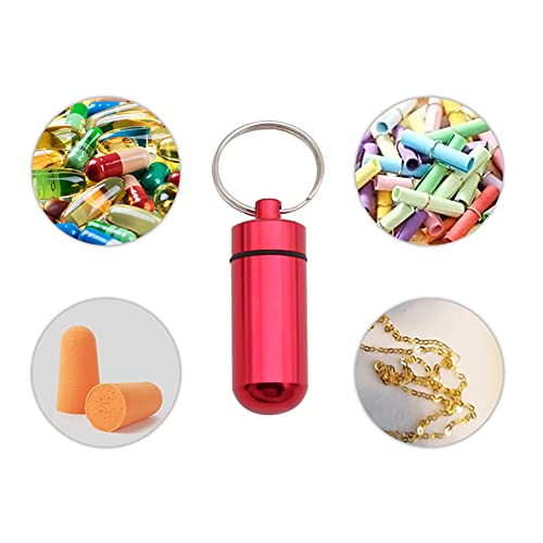 6 Pcs Aluminum Pill Bottle Waterproof Pill Medicine Box Case Portable Mini Size Vitamin Holder Key Ring Pill Container for Outdoor Travel Camping