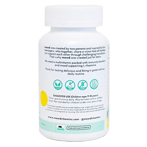 MEWD Teen and Kids Daily Multivitamin Gummy with Natural Mood Enhancer,Vegan,Immune System Booster Supplement,Kids Vitamin with Iron,Zinc,Gluten Free-Focus Vitamin for Kids-Brain Health-Made in USA