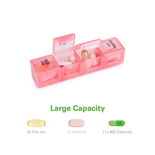 Weekly Pill Organizer 7 Day (4 Times a Day), Sukuos Moisture-Resistant Large Daily Pill Cases for Pills/Vitamin/Fish Oil/Supplements - Rainbow Colors