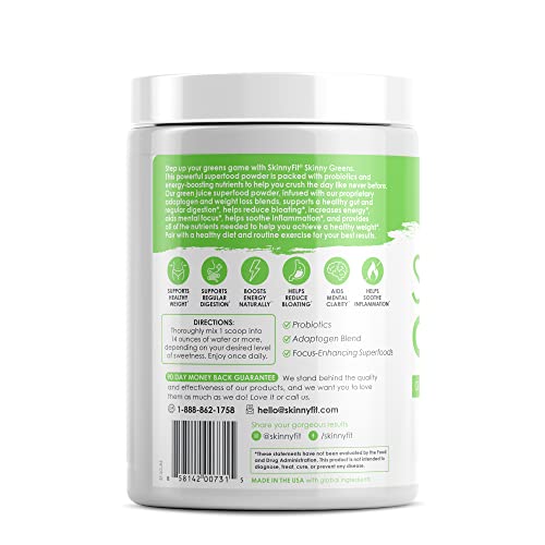 SkinnyFit Skinny Greens, Green Juice Superfood Powder, Green Apple Flavor, Natural Energy & Focus, Spirulina, Chlorella, 30 Servings