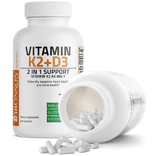 Vitamin K2 (MK7) with D3 Supplement Bone and Heart Health Non-GMO Formula 5000 IU Vitamin D3 & 90 mcg Vitamin K2 MK-7 Easy to Swallow Vitamin D & K Complex, 250 Capsules