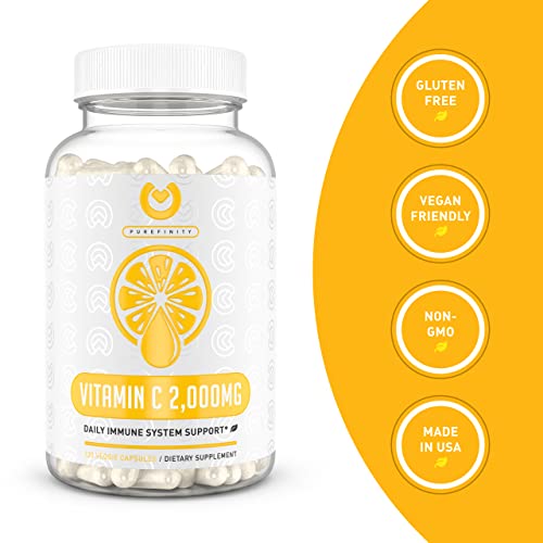 PUREFINITY Vitamin C Immune Booster 2000mg – Double Strength Immune Support Vitamin C Supplement with High Absorption and Powerful Antioxidant Properties – 120 Capsules (1 Month Supply)