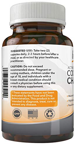 PURELY beneficial Activated Coconut Charcoal 1200mg, 180 Capsules - Pills for Digestive System, Bloating, Vegan (1bottle)