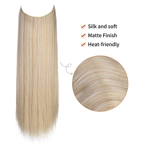 REECHO Invisible Wire Hair Extensions with Transparent Headband Adjustable Size Removable Secure Clips in Straight Secret Hairpiece for Women (16 Inch (Pack of 1), Medium Blonde with Pale Highlights)