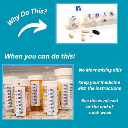 5 Pack Medication Tracker and Reminder, Take-n-Slide Reusable Pill Trackers, Attach to Your Bottle, 7 Day Tablet Reminder,Medicine,Vitamins, Adults, Pets, Pill Organizer Alternative, Multi Dose,Travel