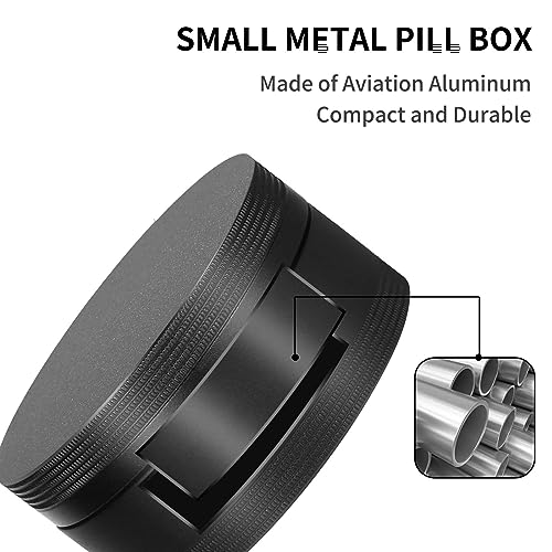 Portable Pill Case Pill Box Daily - Waterproof Single Metal Pill Organizer for Pocket Purse, Aluminium Alloy Round Daily Medicine Container to Hold Vitamins, Fish Oil Medium Size