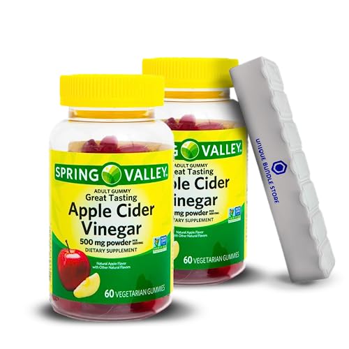 Spring Valley, Apple Cider Vinegar Gummies Non GMO Dietary Supplement, Apple Cider Vinegar 500mg Gummies, 60 Count + 7 Day Pill Organizer Included (Pack of 2)