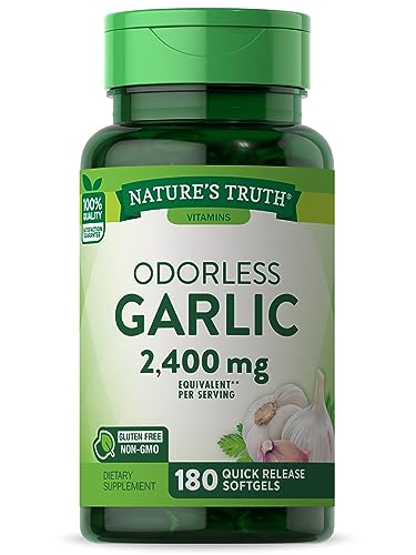 Nature's Truth Odorless Garlic Softgels | 2400mg | 180 Count | Non-GMO & Gluten Free Supplement