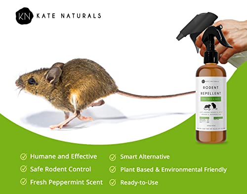 Rodent Repellent Spray with Peppermint Oil (16oz) by Kate Naturals. Formulated with Peppermint Oil to Repel Mice and Rats. Non-Toxic Peppermint Spray for Rodents, Raccoons, Ants Outdoor. Made in USA.