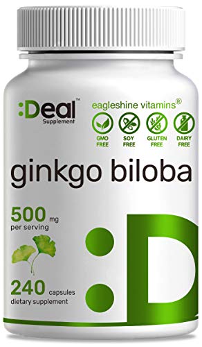 Ginkgo Biloba 500mg Per Serving, 300 Capsules, 5 Month Supply – Grown in Northern Asia – Extra Strength, Non-GMO, No Gluten