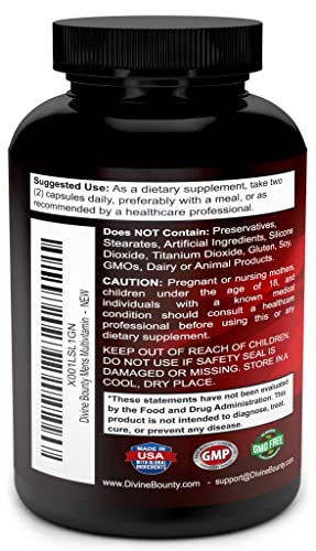 Mens Multivitamin – Daily Multivitamin for Men with Vitamin A C D E K B Complex, Calcium, Magnesium, Selenium, Zinc Plus Heart, Brain, Immune, and Men's Multivitamins – 90 Vegetarian Capsules