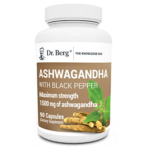 Dr. Berg Ashwagandha Capsules with Ashwagandha Root Powder & Black Pepper Extract - Ashwagandha Capsules for Men & Women - Ashwagandha Maximum Strength 1500mg of Ashwagandha Root - 90 Capsules