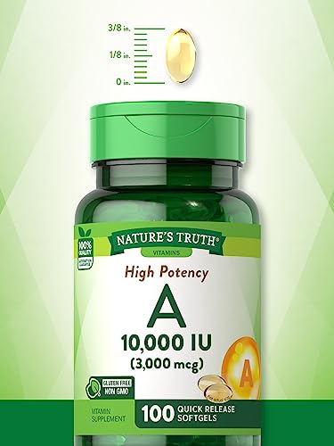 Vitamin A 10000 IU (3000 mcg) | 100 Softgel Capsules | Non-GMO, Gluten Free Supplement | by Nature's Truth