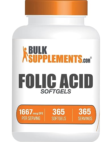 BULKSUPPLEMENTS.COM Folic Acid 1000mcg - Folic Acid Softgels, Vitamin B9, Folic Acid Supplement - Folic Acid Prenatal Vitamins, Folate Supplement, 1 Softgel per Serving, 365 Softgels