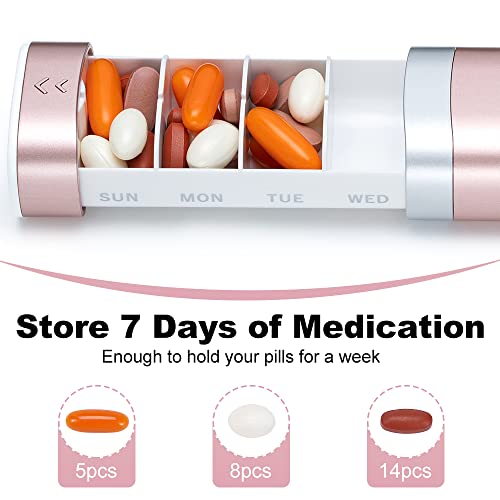 Travel Weekly Pill Organizer, Colorwing Stylish Pretty Pill Box 7 Day, Cute Daily Pill Case Holder to Medication, Supplements, Small Medicine Box Prefect as a Gift, for Office, Trip, Gym (Pink)