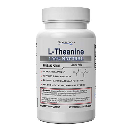 Superior Labs - Pure L-Theanine Non-GMO, No Additives - 250mg, 90 Vegetable Capsules - Powerful Formula for Healthy Sleep and Mood - Dietary Supplement for Calming and Relaxation