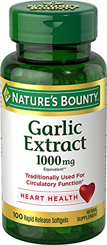 Nature's Bounty Garlic Extract 1000 mg Softgels for Cardiovascular Support,100 ea (Pack of 2)