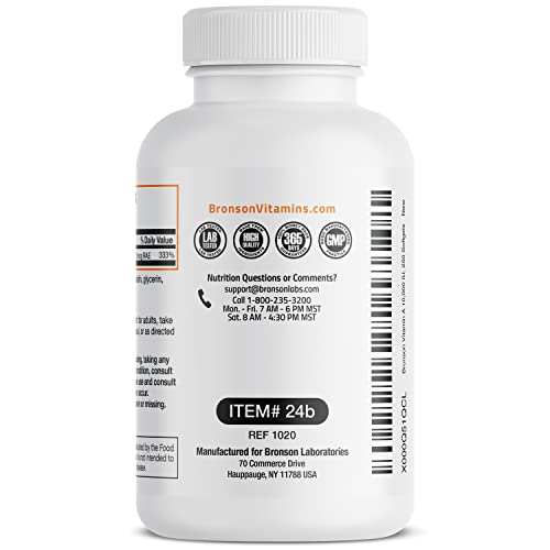 Bronson Vitamin A 10,000 IU Premium Non-GMO Formula Supports Healthy Vision & Immune System and Healthy Growth & Reproduction, 250 Softgels