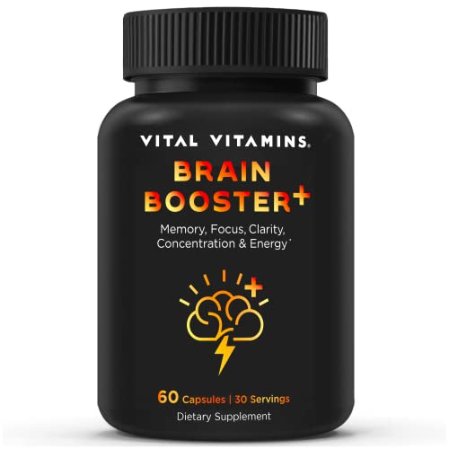 Vital Vitamins Brain Booster Plus – Lion's Mane Mushrooms - Brain Supplements for Memory & Focus – Nootropic Support – Memory & Energy Supplements for Brain – Clarity & Brain Fog Pills