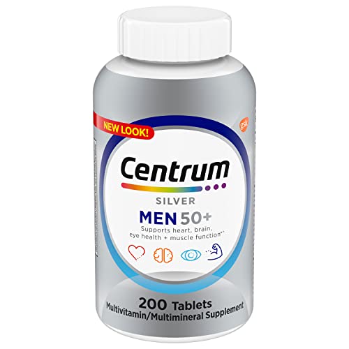 Centrum Silver Multivitamin for Men 50 Plus, Multimineral Supplement, Vitamin D3, B-Vitamins and Zinc, Gluten Free, Non-GMO Ingredients, Supports Memory and Cognition in Older Adults - 200 Ct