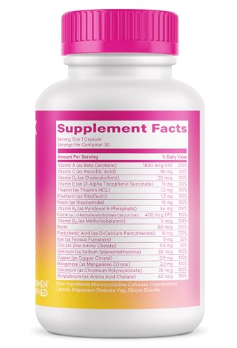 Pink Stork Women's Multivitamin - 19 Vitamins & Nutrients for Hair, Skin, & Nails, Bone Health, Energy, Immune Support - Iron, Zinc, B6, B12 & More - 30 Capsules (Packaging May Vary)