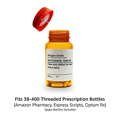 TimerCap Automatically Displays Time Since Last Opened - Built-in Stopwatch Smart Pill Bottle Cap Medication Reminder Case (Qty 2-1.8 oz Amber Bottles) EZ-Twist