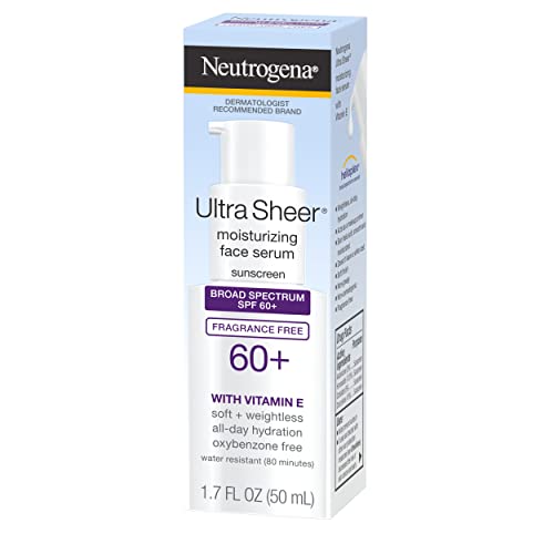 Neutrogena Ultra Sheer Moisturizing Face Serum with Vitamin E & SPF 60+, All Day Facial Sunscreen Serum with Broad Spectrum UVA/UVB Protection, Fragrance-Free, Oxybenzone-Free, 1.7 oz