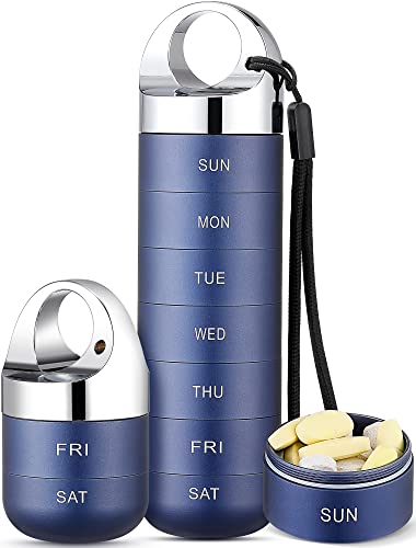 Zannaki Metal Travel Pill Organizer, Portable Waterproof Weekly Pill Box, Large Aluminum Alloy Pill Case Container, BPA Free 7 Day Daily Medicine Organizer Holder for Vitamin, Fish Oil, Supplement