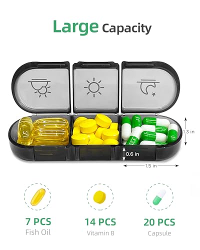 Weekly Pill Organizer 3 Times a Day with a Business Stylish Bag, PULIV Portable Light Proof Pill Box 7 Day for Privacy Protection, Removable Daily Pill Case to Store Vitamin, Medication, Fish Oil