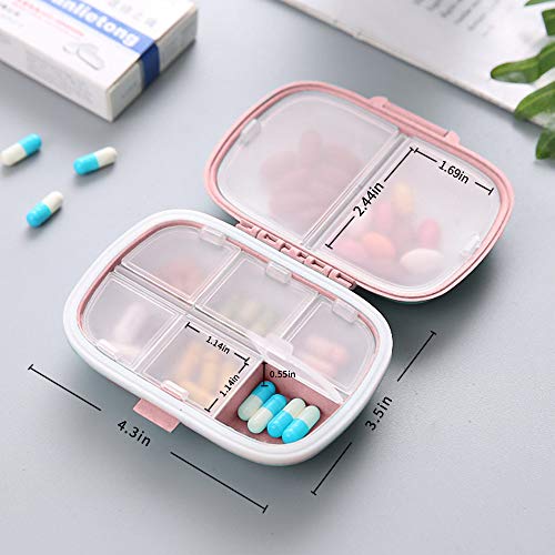 Travel Pill Organizer, Portable 8 Compartments Small Pill Case Daily Pill Box to Hold Vitamins, Cod Liver Oil, Medicine for Pocket Purse (Pink)