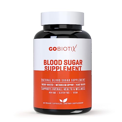 GoBiotix Blood Sugar Supplement - Cinnamon, Berberine and Selenium Capsules - Blood Sugar Pills with Turmeric, Zinc, and Chromium - Dietary Supplement, Vegan, Gluten Free, Non GMO, 60 Capsules