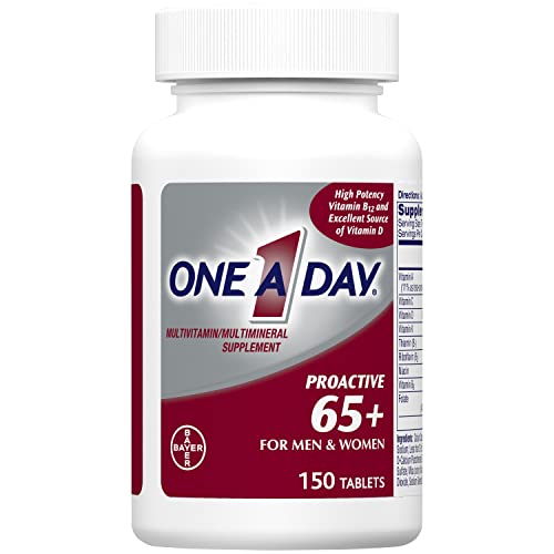 One A Day Proactive 65+, Mens & Womens Multivitamin, Supplement with Vitamin A, Vitamin C, Vitamin D, and Zinc for Immune Health Support*, Calcium, Folic Acid & more, Tablet 150 Count