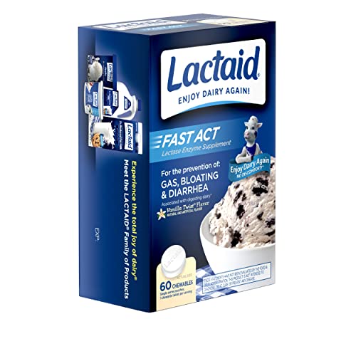 Lactaid Fast Act Lactose Intolerance Chewables with Lactase Enzymes, Vanilla, 60 Count (Pack of 1)