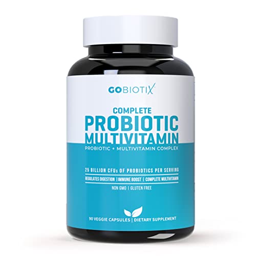 GOBIOTIX Probiotic Multivitamin Supplement - Daily Multivitamins with Probiotics - 25 Billion CFU - Boost Immunity and Digestive Health, Probiotics for Women and Men - Gluten Free Pills - 90 Capsules