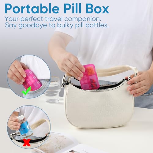 4 Pack Travel Pill Organizer Small Pill Case Pocket Pill Box Portable Medicine Organizer Box with Lables and Pill Cutter (Multi-Color)