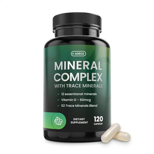 ADEO2 - Premium Blend of 52 Trace Minerals Complex with Essential Minerals in Chelated Form – All Natural and 100% Organic - 120 Capsules - Full Spectrum Ionic Mineral Blend - Safe for Women and Men