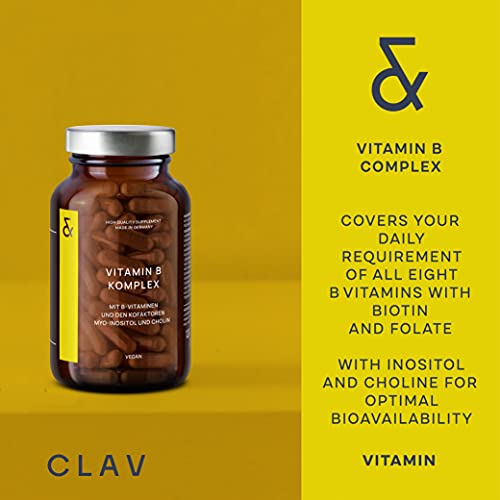 CLAV Vitamin B Complex - 120 Capsules - All 8 B Vitamins with Co-Factors Myo-Inositol & Choline - Supports Energy Metabolism - Vegan - Made in Germany