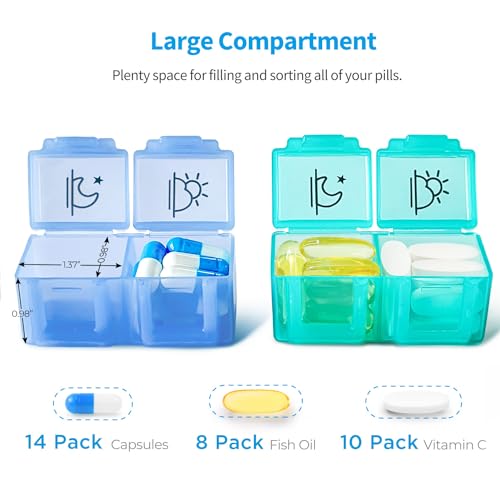 ZIKEE 30 Day Pill Organizer Monthly, Portable One Month Pill Box Cases with 32 Twice a Day AM PM Compartments for Vitamins, Fish Oil, Supplements and Medications