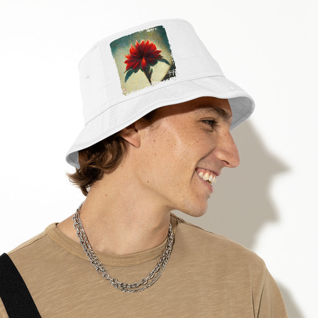 Red Dahlia Flower Bucket Hat - Art Hat - Graphic Bucket Hat