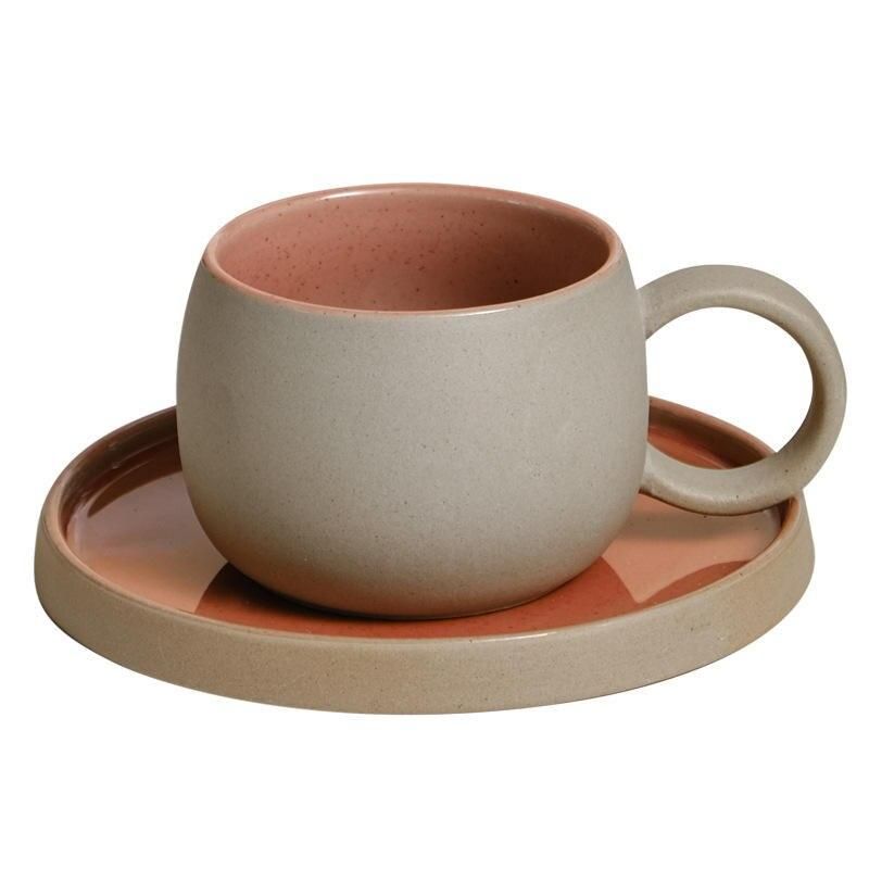 Japanese Style Ceramic Coffee Cup Set - Retro Rough Pottery Mugs and Plates for Afternoon Tea and Breakfast