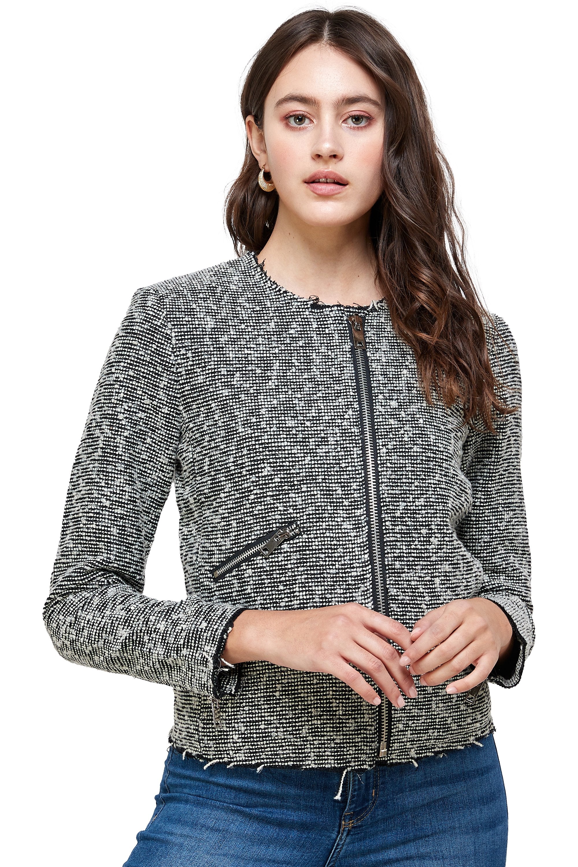 Boucle Tweed Biker Jacket Top